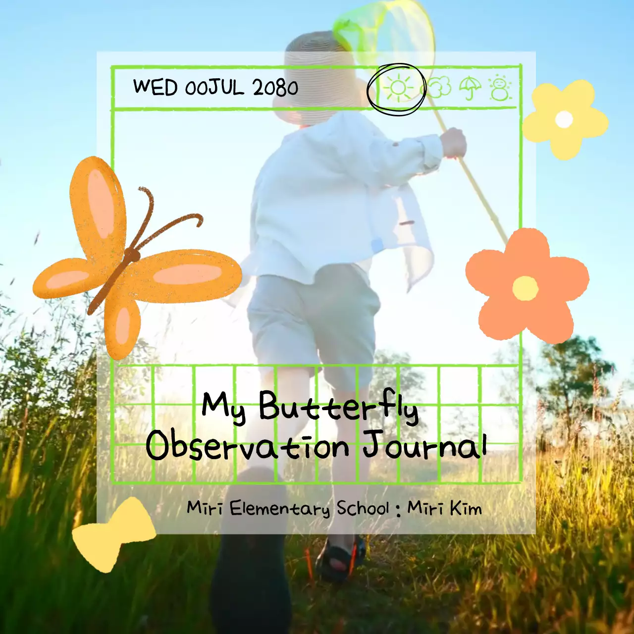 연두색 프레임의 귀여운 초등학생 일기장