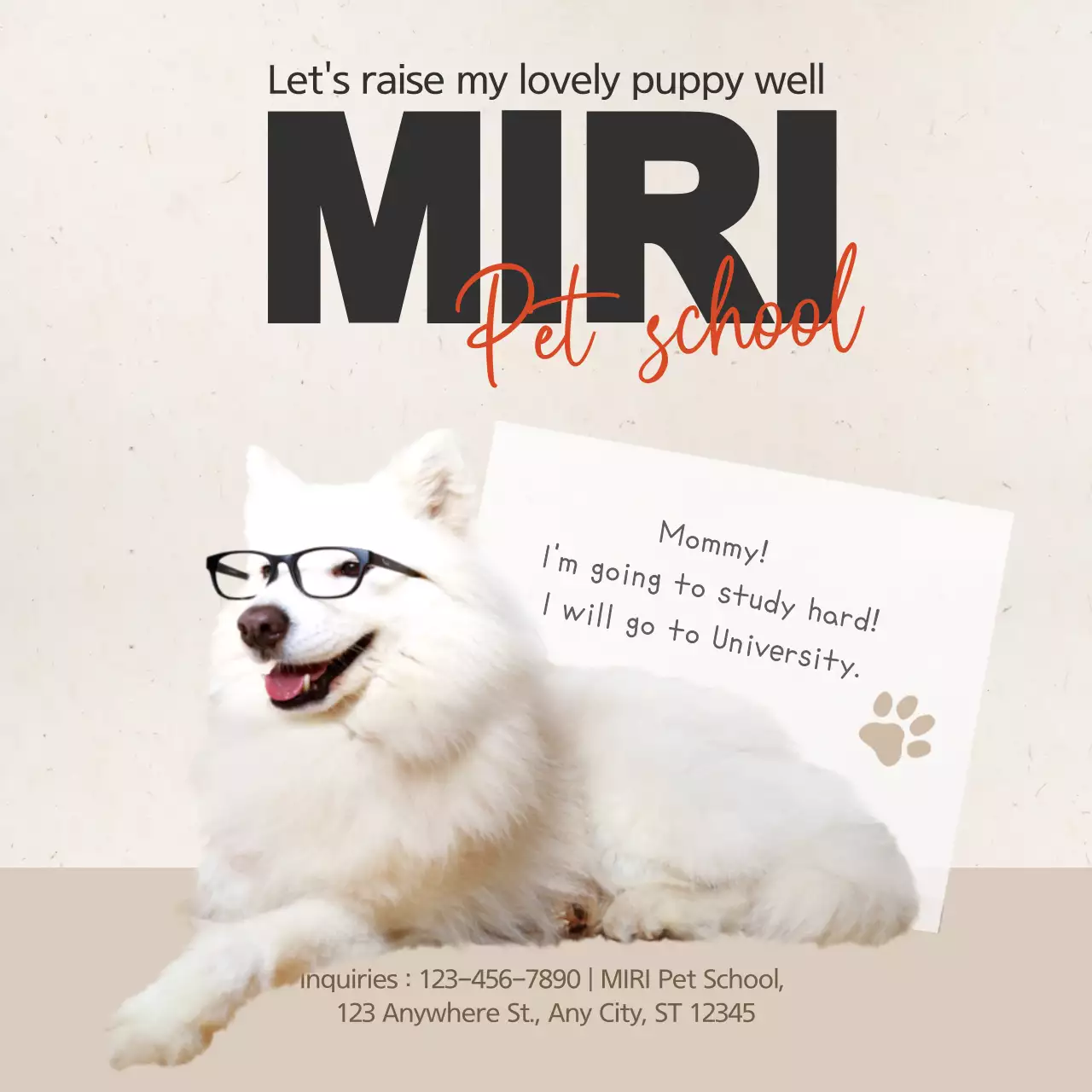 Beige Modern Pet School Advertisement Instagram Post