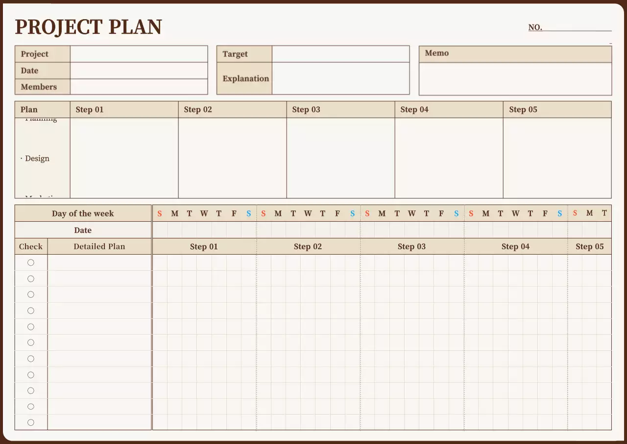 A clean project planner in yellow and brown