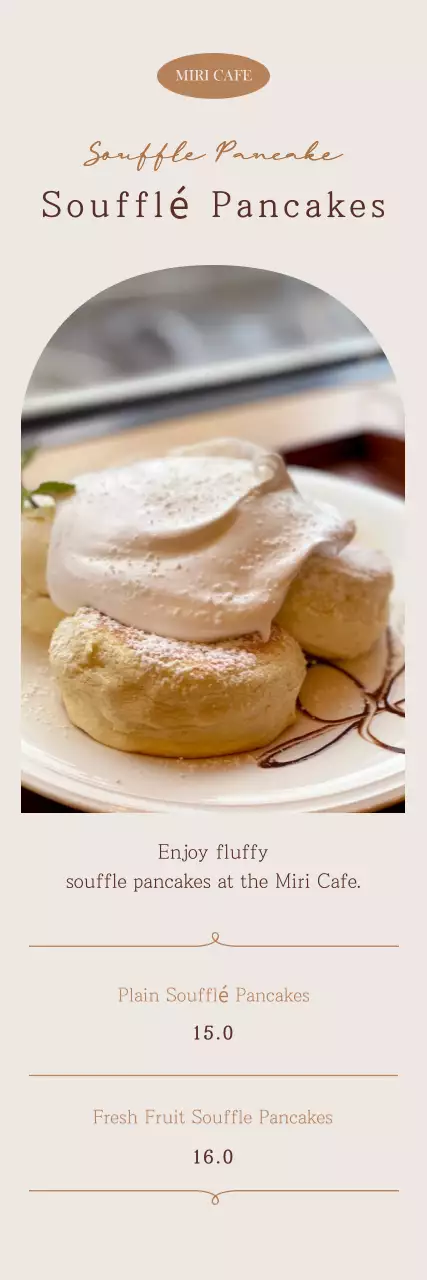 Um menu de sobremesas em marfim, com soufflé sentimental