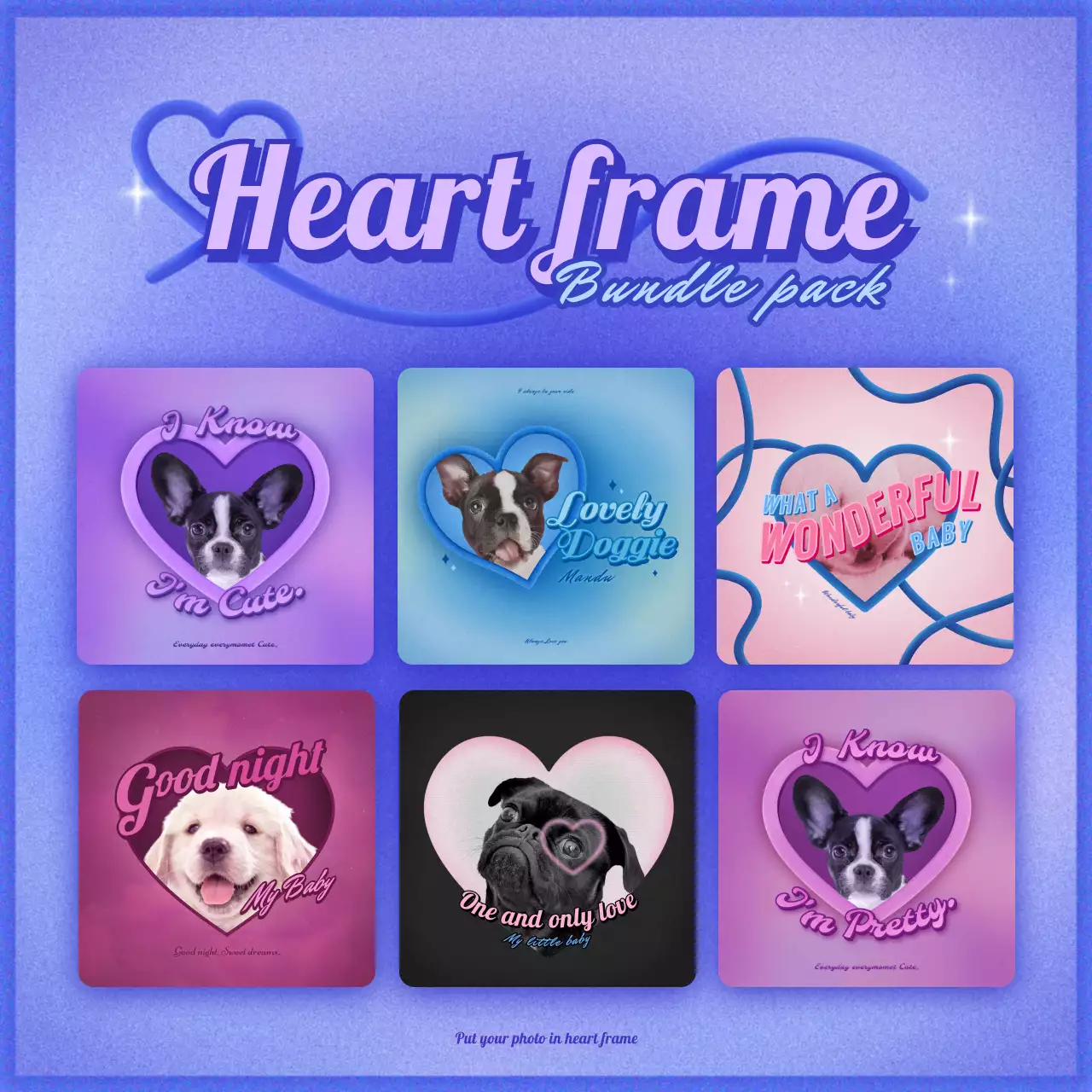 Heart Frame Y2K Kitsch Concept Bundle Pack in Purple and Blue