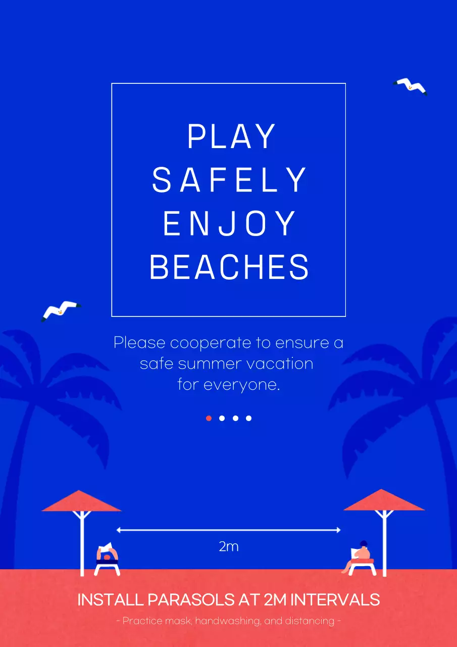 Blue Modern Beach Safety Announcement Poster