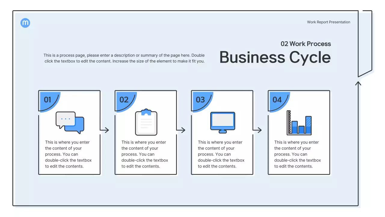 Point shapes with light blue arrows business presentation kit