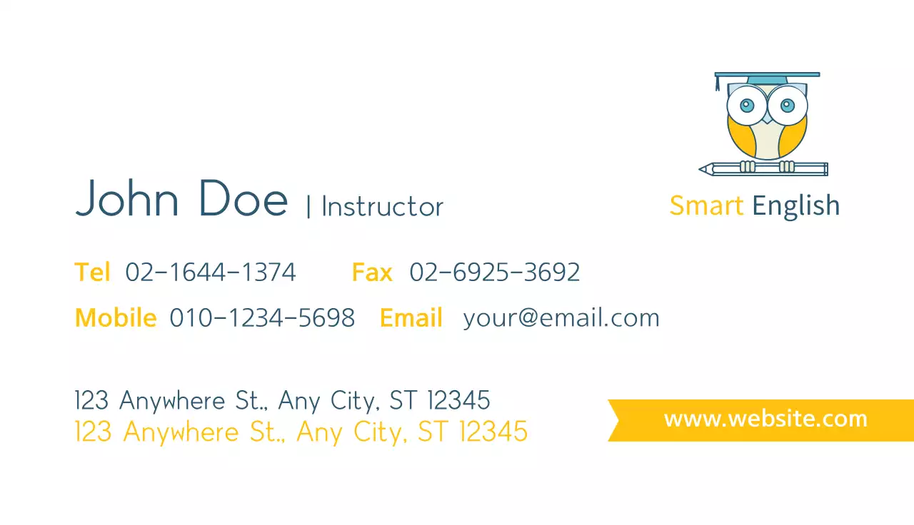 Yellow Minimal English Business Card