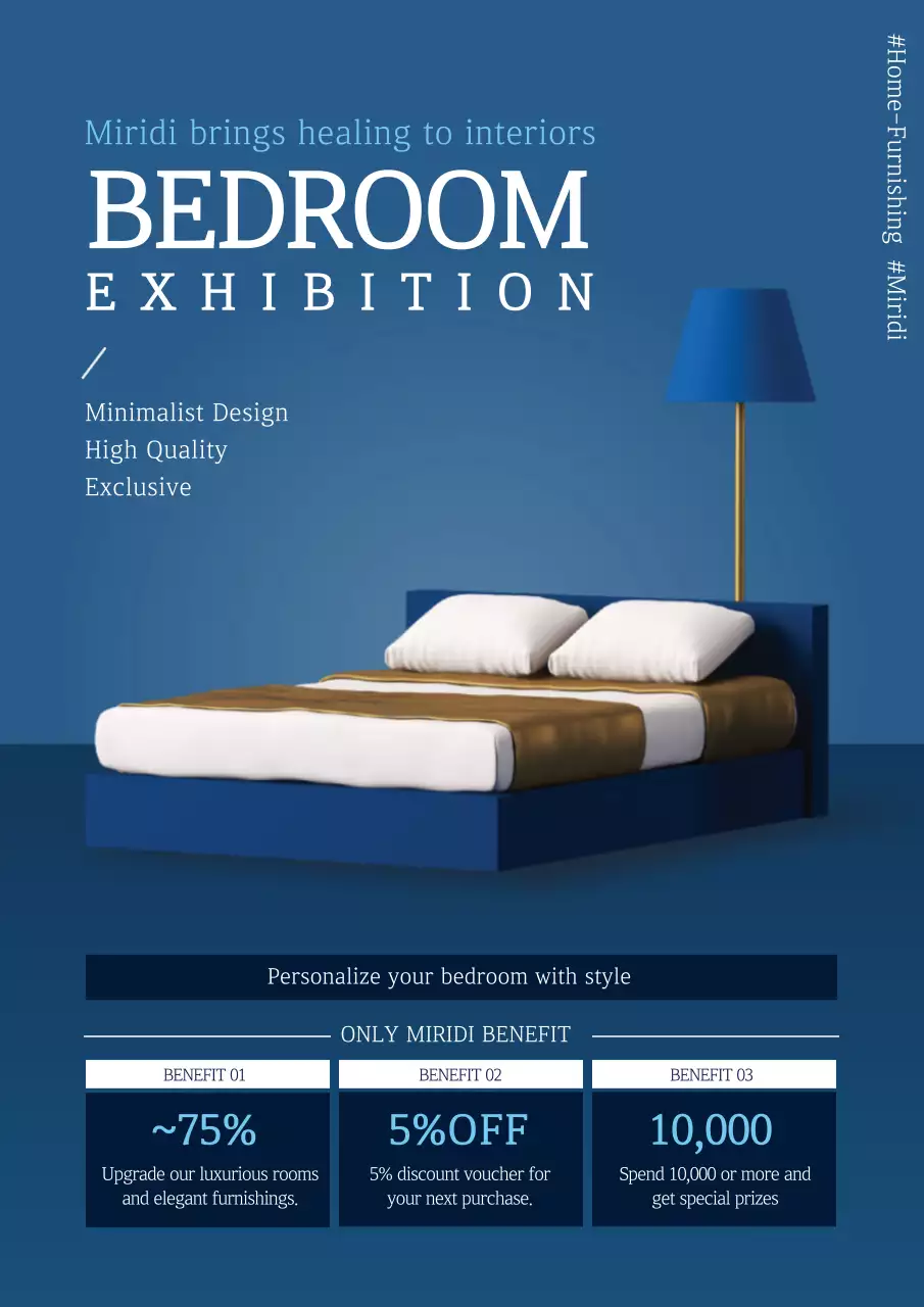 Blue Minimalist Bedroom Exhibition Poster