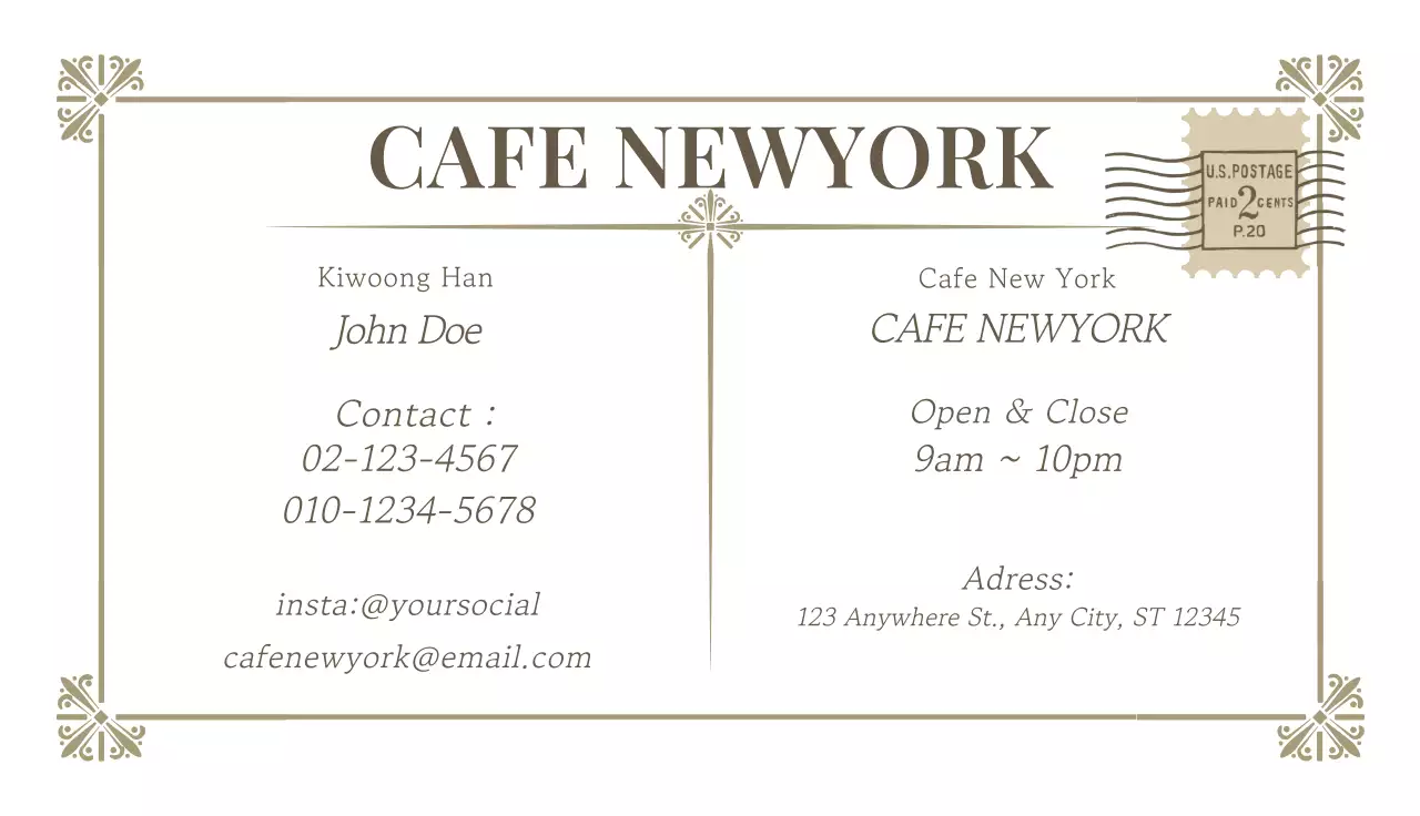 Beige Vintage Cafe Business Card