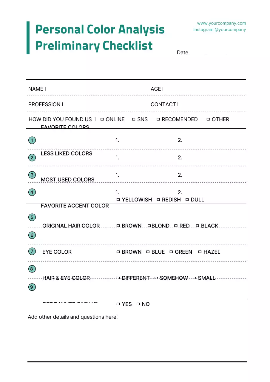 Teal Minimal Color Checklist