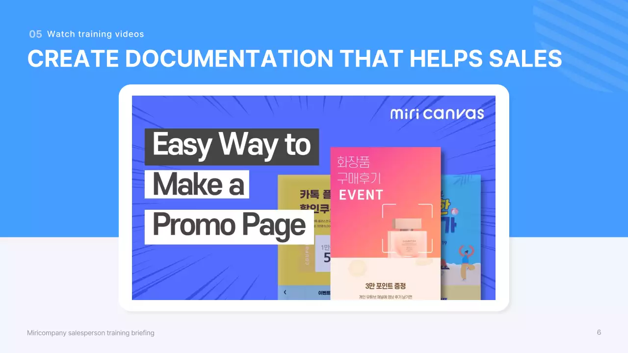 Salesperson training briefing with blue, three-dimensional shapes