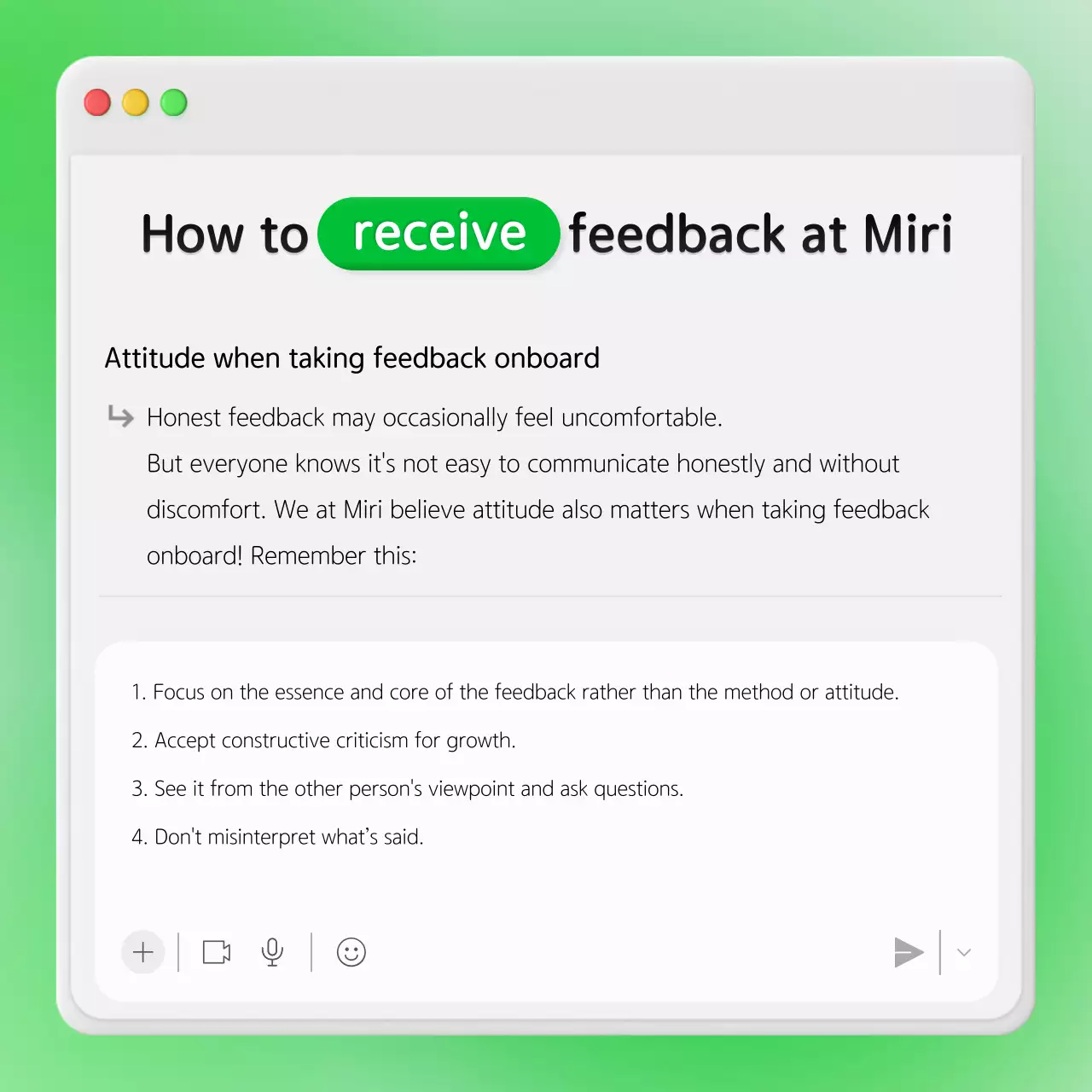 Business feedback with a neon green internal chat window concept