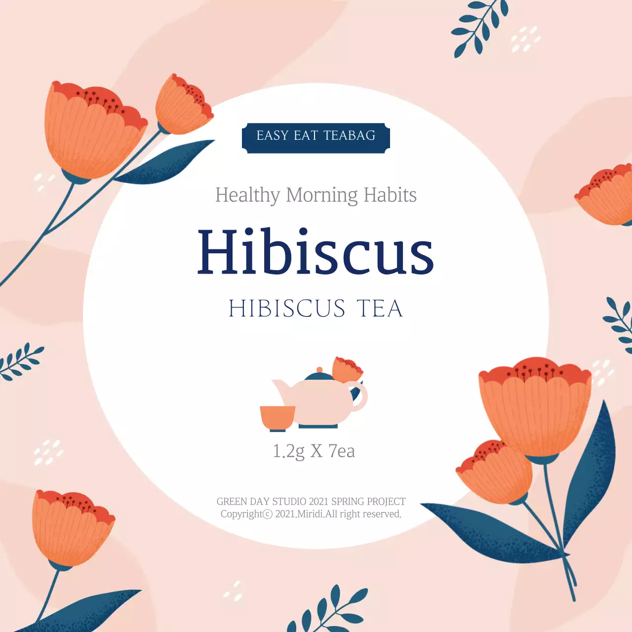 Pink illustration neat food hibiscus tea label