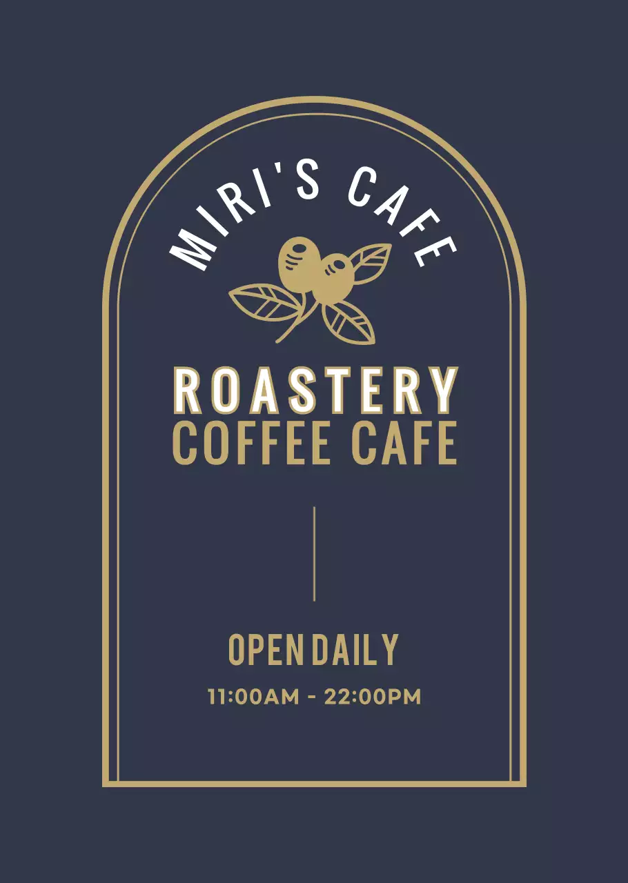 White and gold vintage-style cafe with opening hours