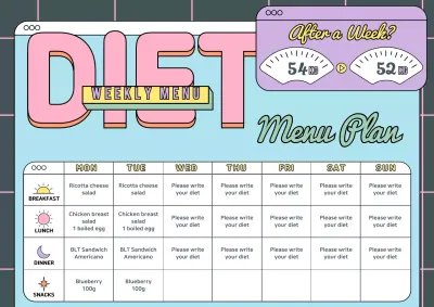 Light Blue Pink Purple Freshly colored Cute Diet Meal Planner