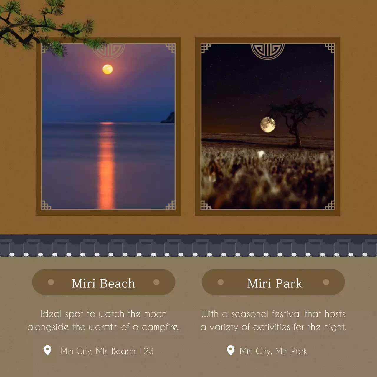 Introduction to the moon viewing spots with traditional blue and yellow backgrounds