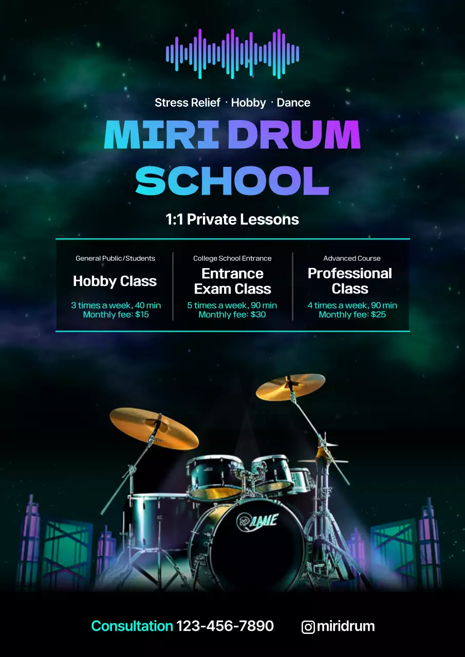 Teal Modern Drum Promotion Poster