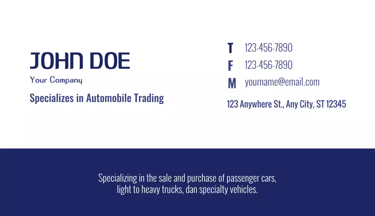 Navy Modern Car Promotion Business Card