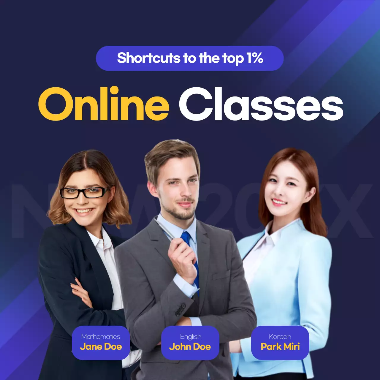 Navy and yellow instructor-emphasized online crash course training theme