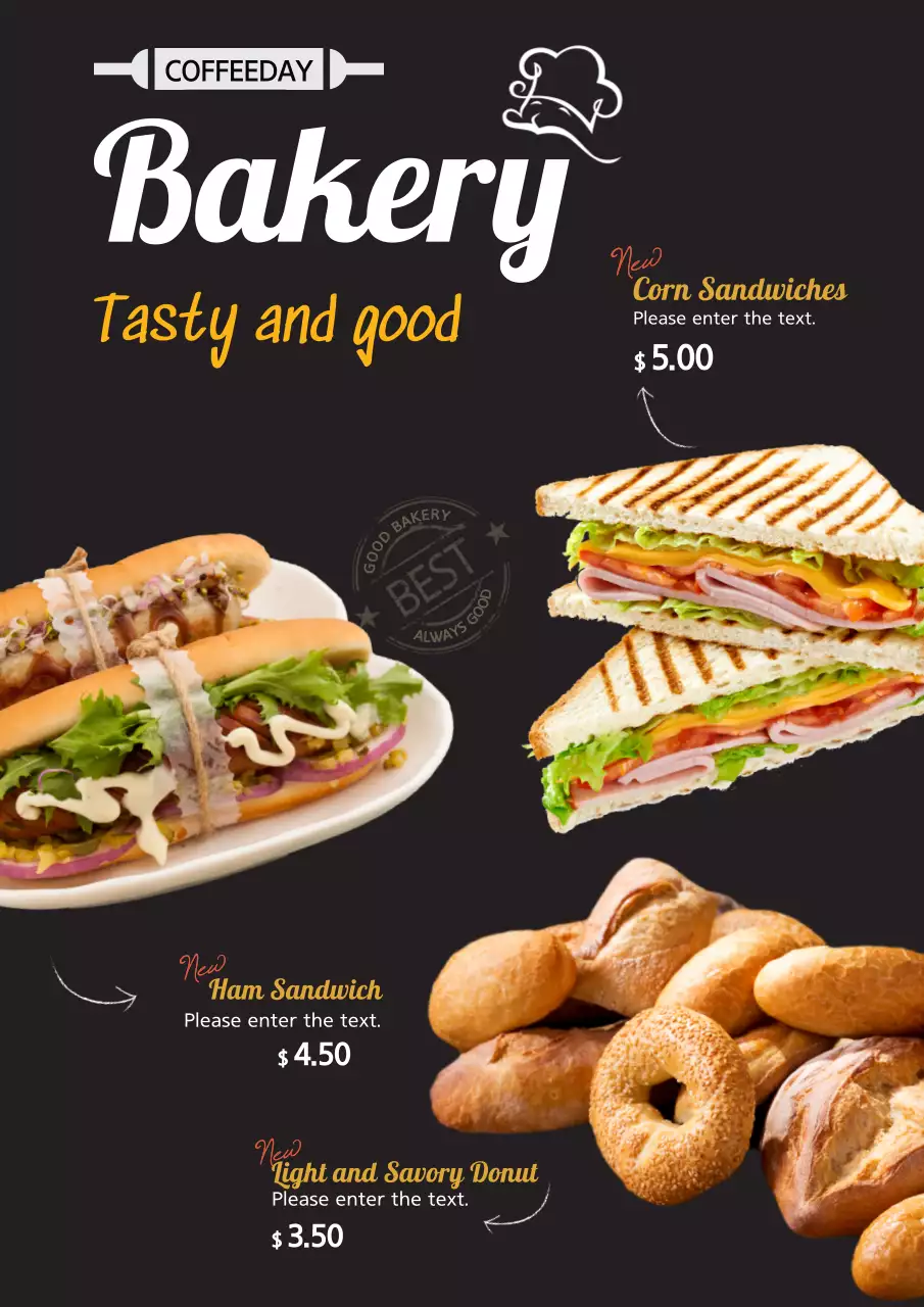 Black Modern Bakery Menu Poster