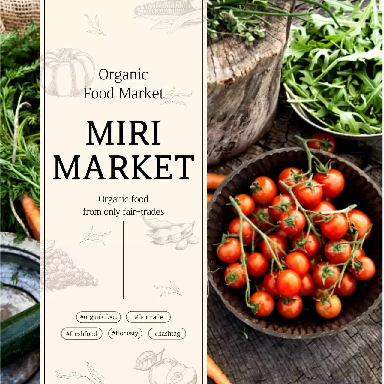 Food market with beige photography and illustration pattern