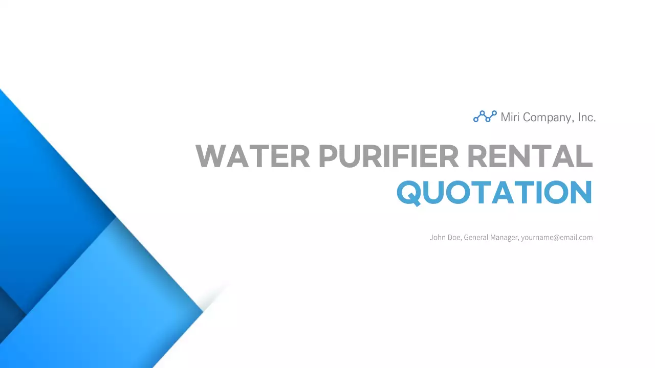 A blue and white, clean water purifier rental quote report