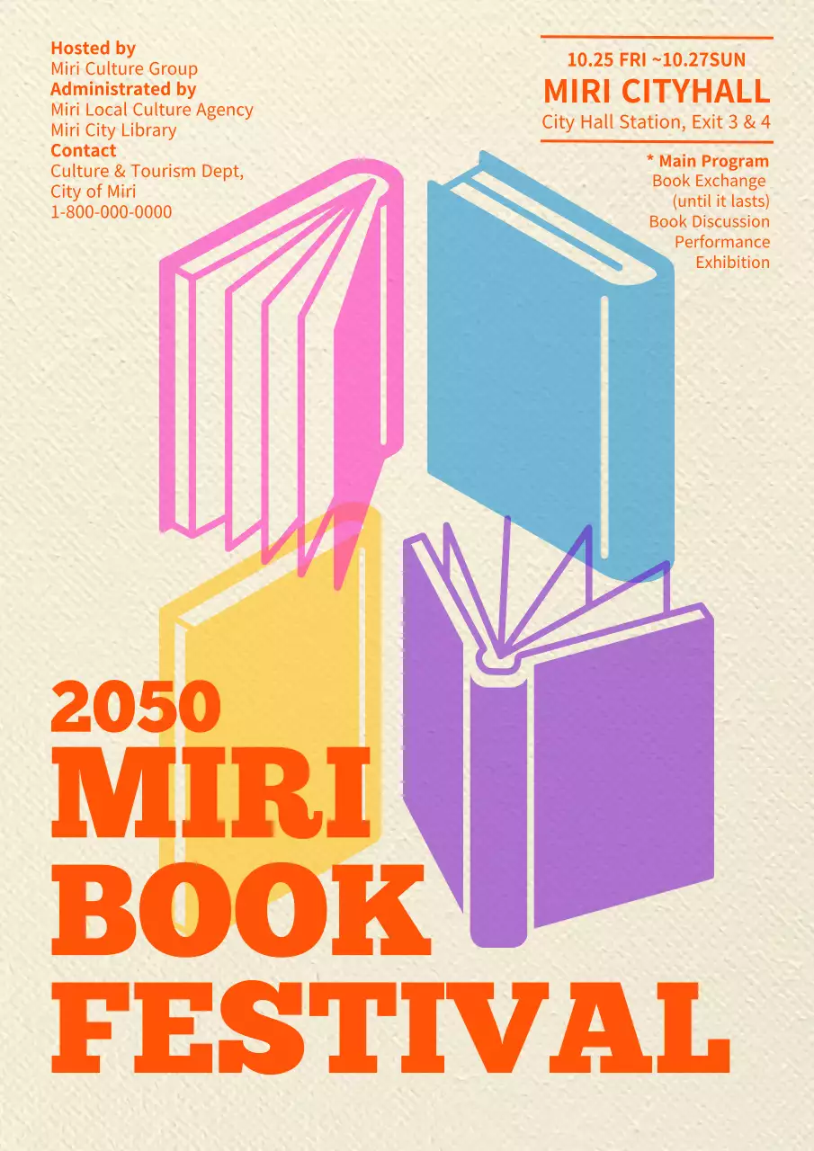Orange Retro Book Festival Announcement Poster