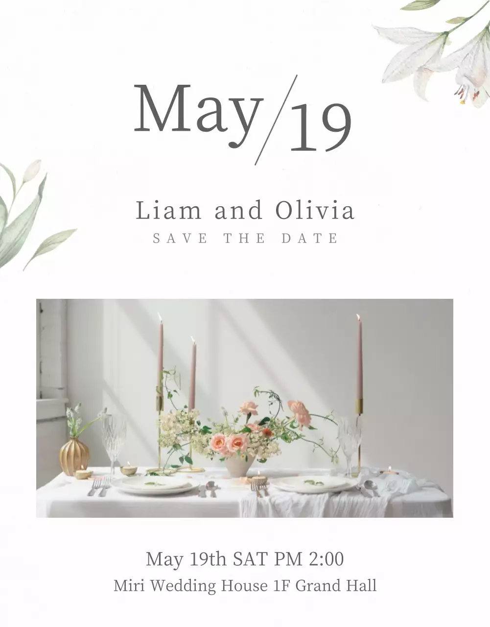 Light gray color and flowers mobile wedding invitation