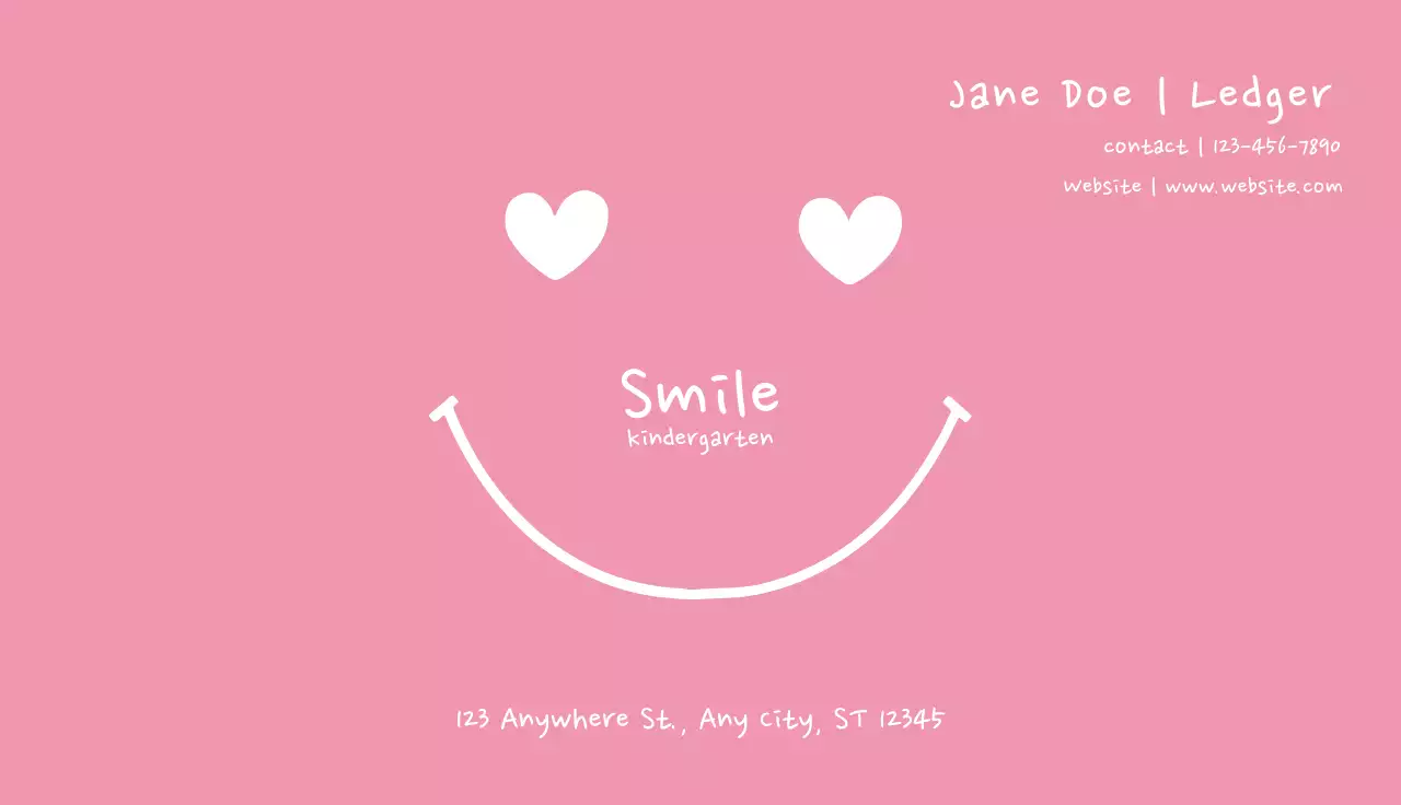 Pink Simple Preschool Business Card