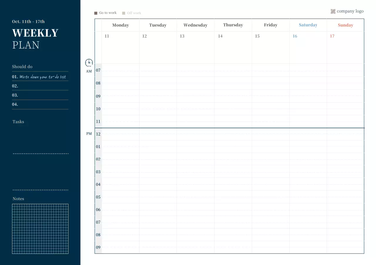 Simple weekly diary digital planner in navy blue business style