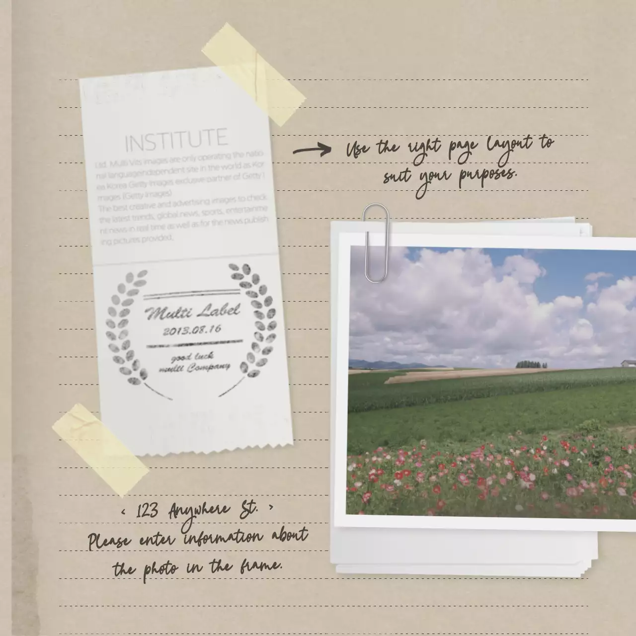 A layout bundle pack with a travel scrapbooking concept with a beige, sentimental feel.