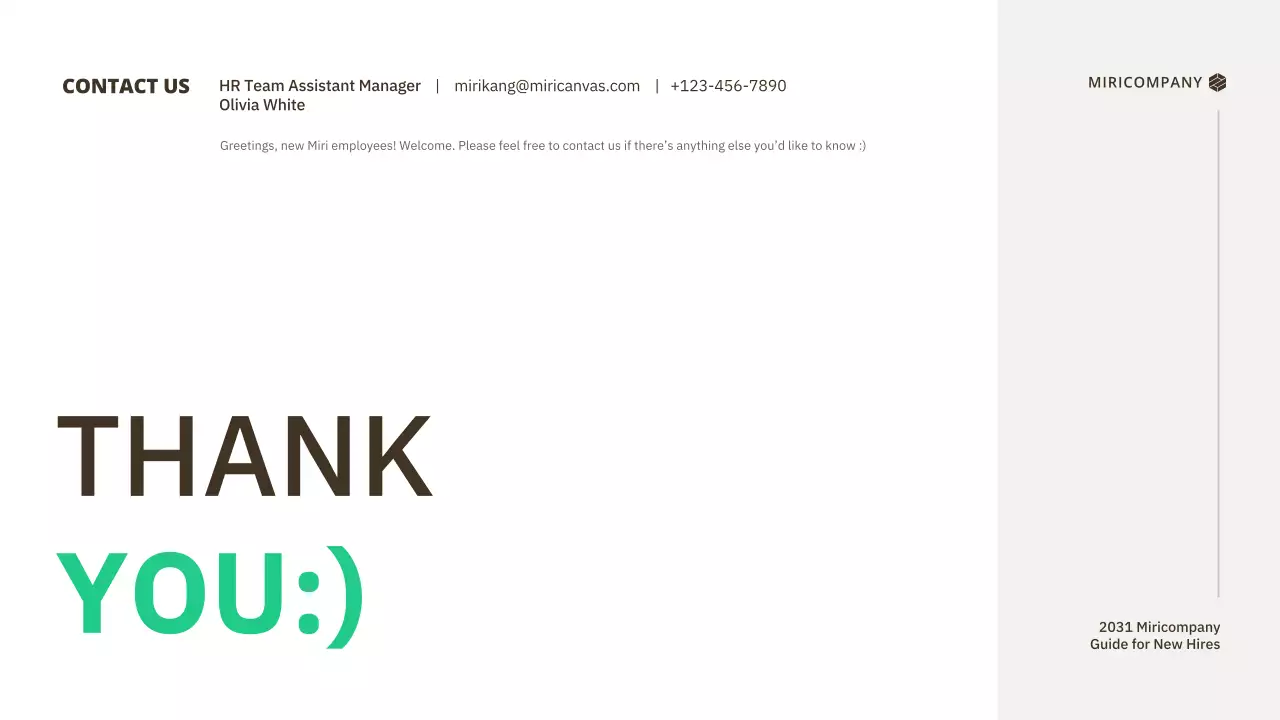 A simple, basic new hire guide with green accents