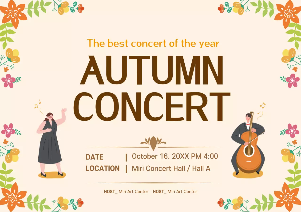 Beige Floral Concert Promotion Poster