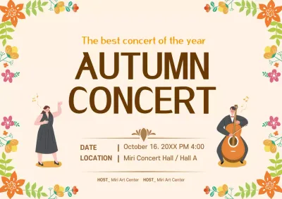 Beige Floral Concert Promotion Poster