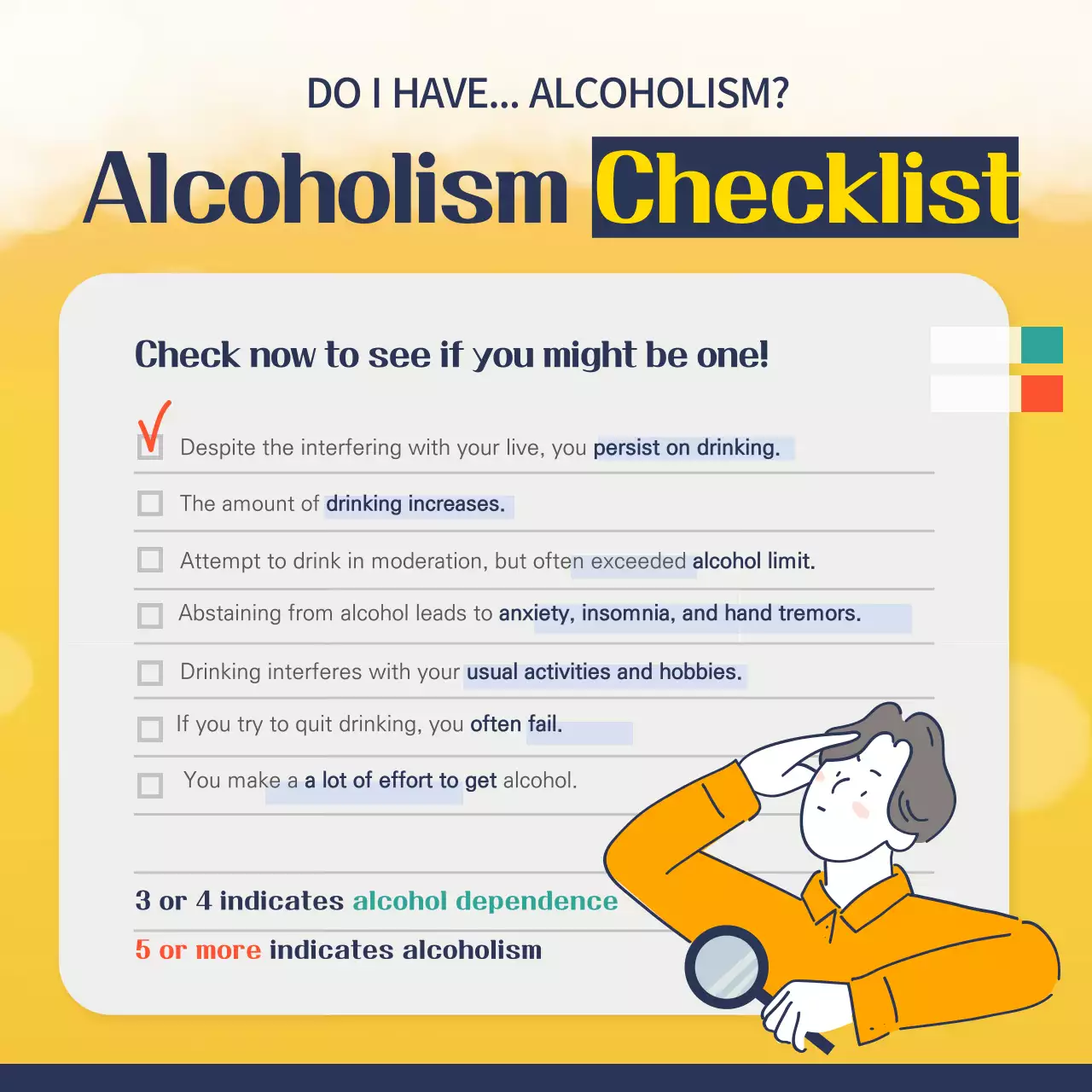 Yellow Simple Alcoholism Checklist Social Media Post