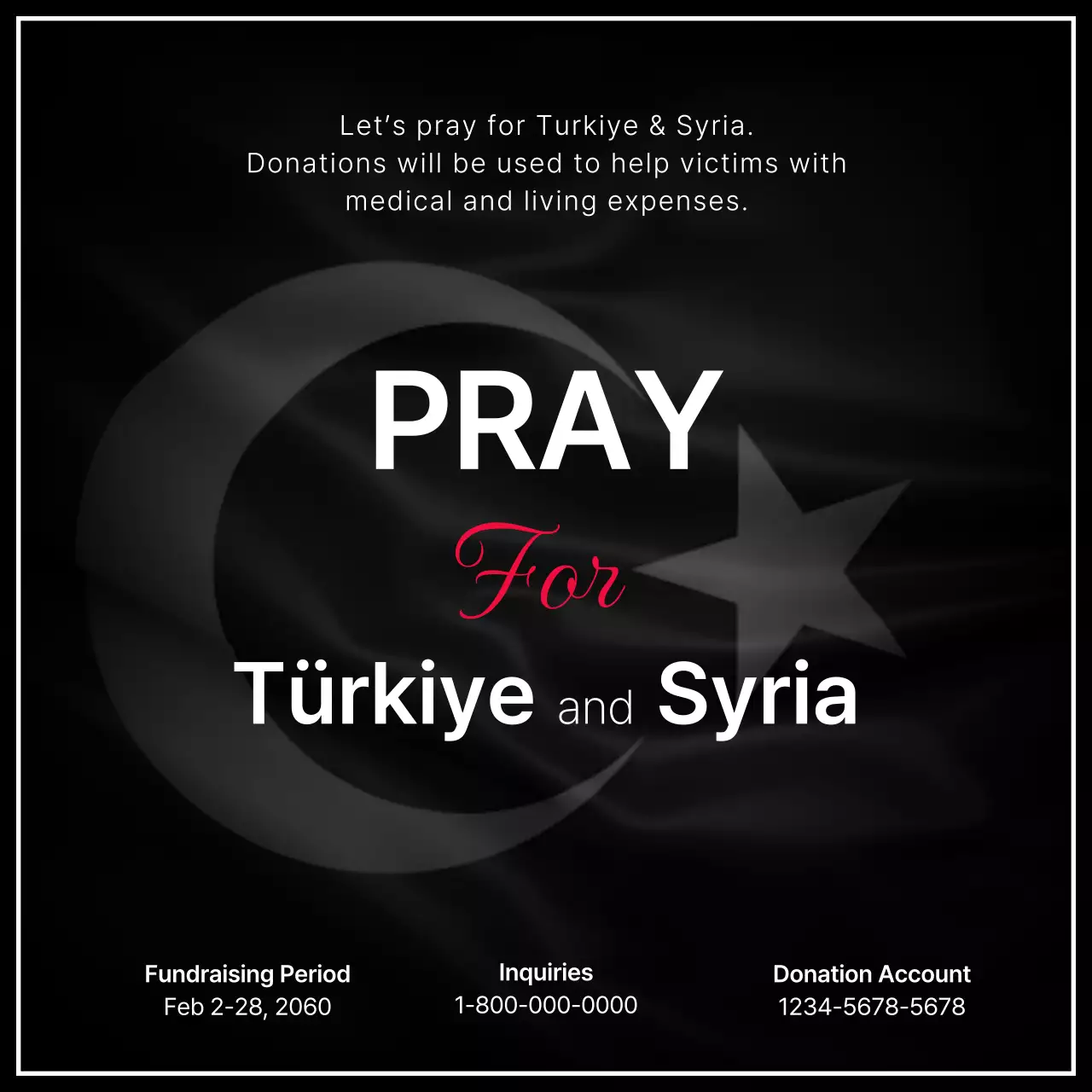 Highlighted text on a black background for earthquake donations