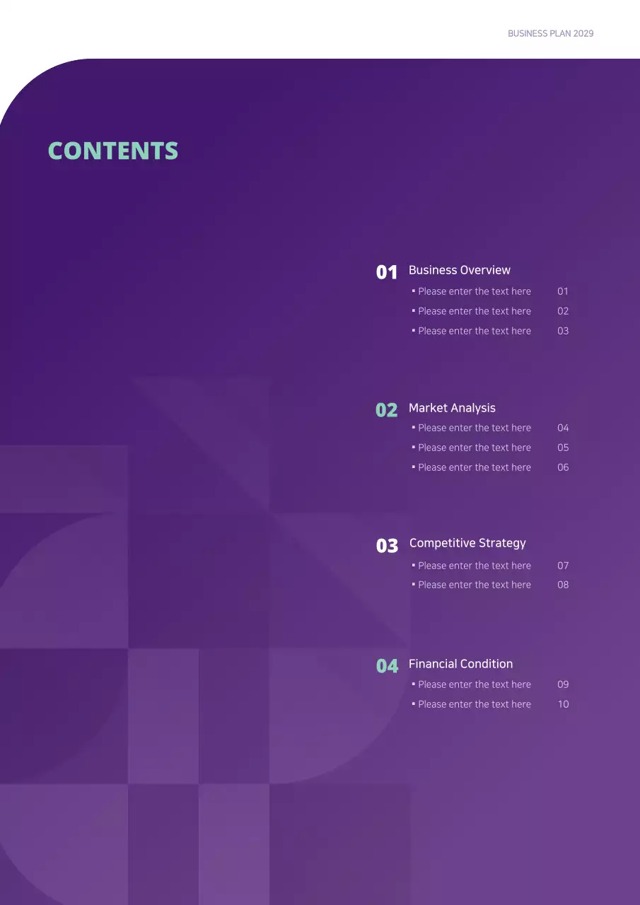 Simple shapes in purple and mint concept business plan