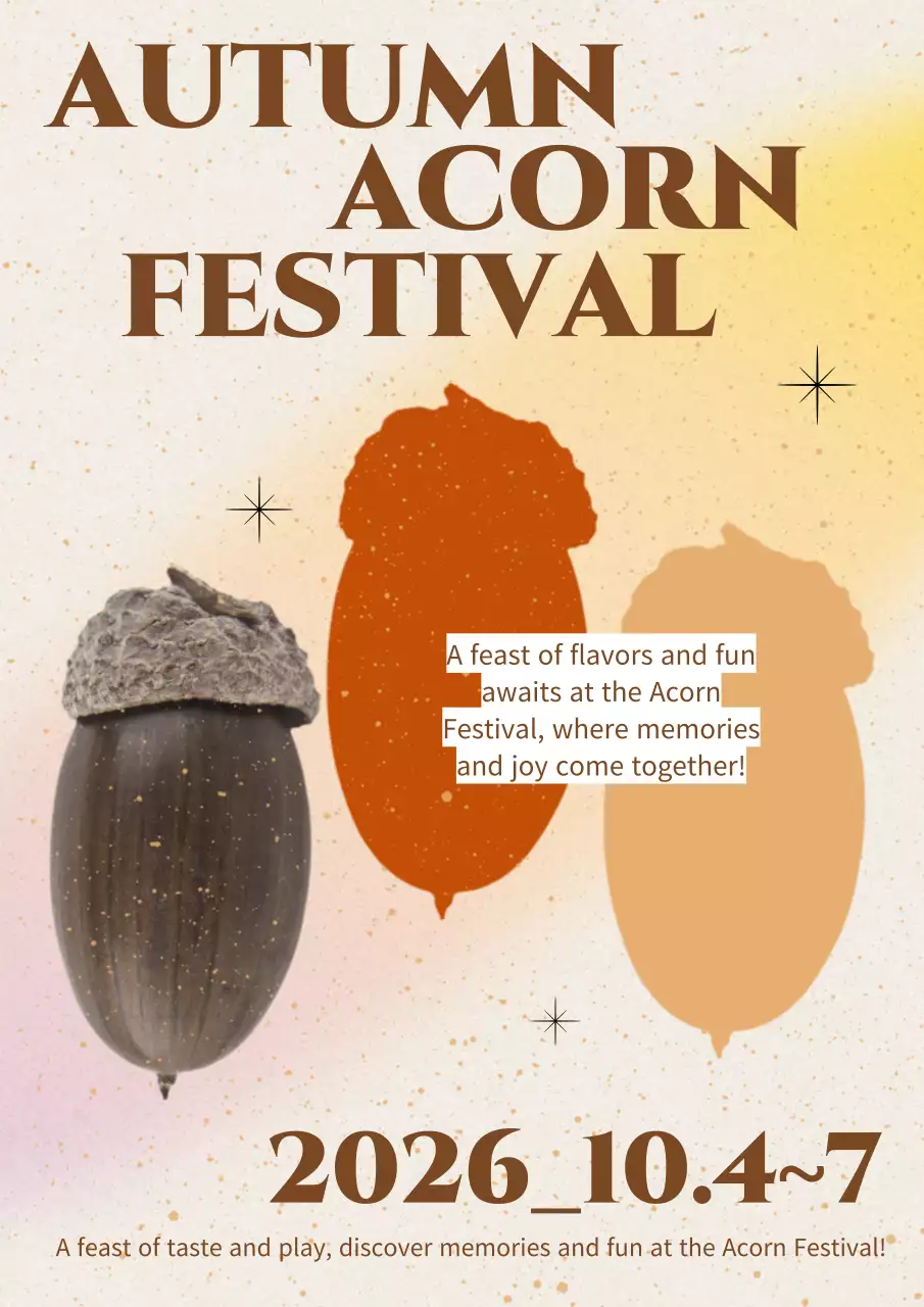 그레이 베이지 그라데이션 배경과 그래픽 이미지가 들어간 가을 도토리축제