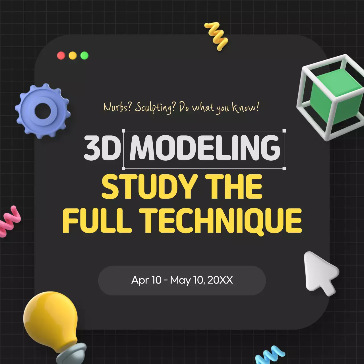 Black Modern 3D Course Promotion Social Media Post