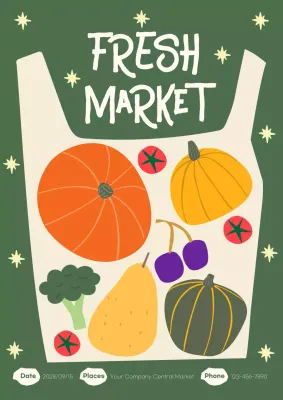 Green Retro Market Promotion Poster