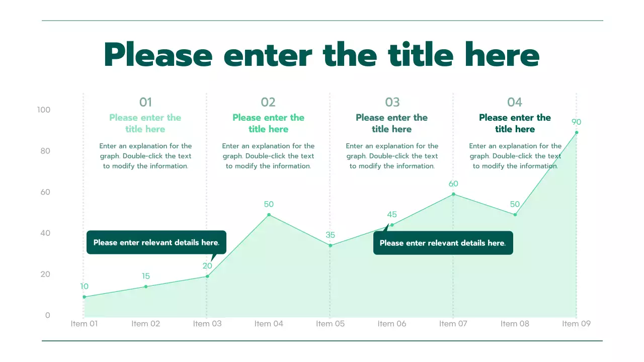 Presentation with various charts in a green gradient