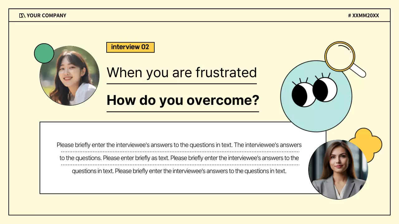 A kitschy business interview in purple and yellow