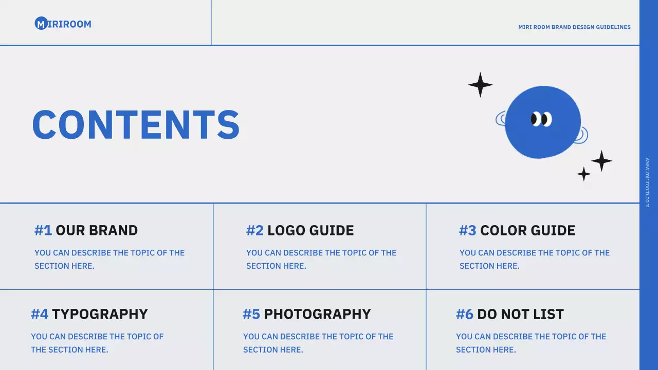 Simple branding presentation in blue and black