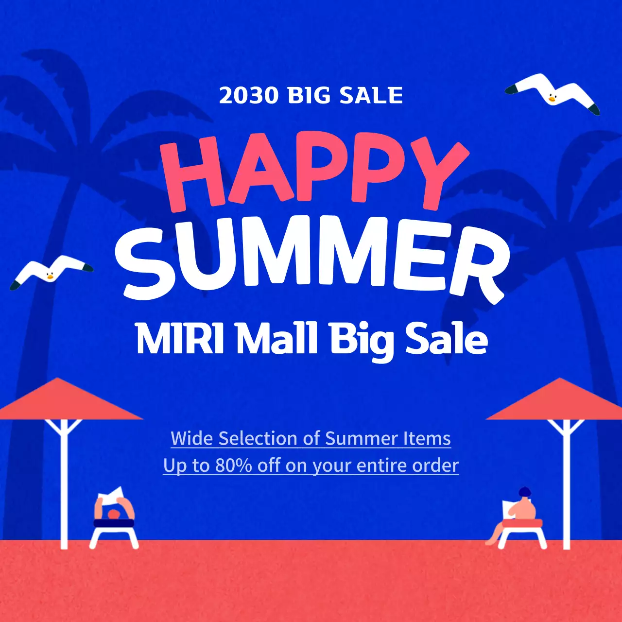Promote a cute summer sale in blue and pink