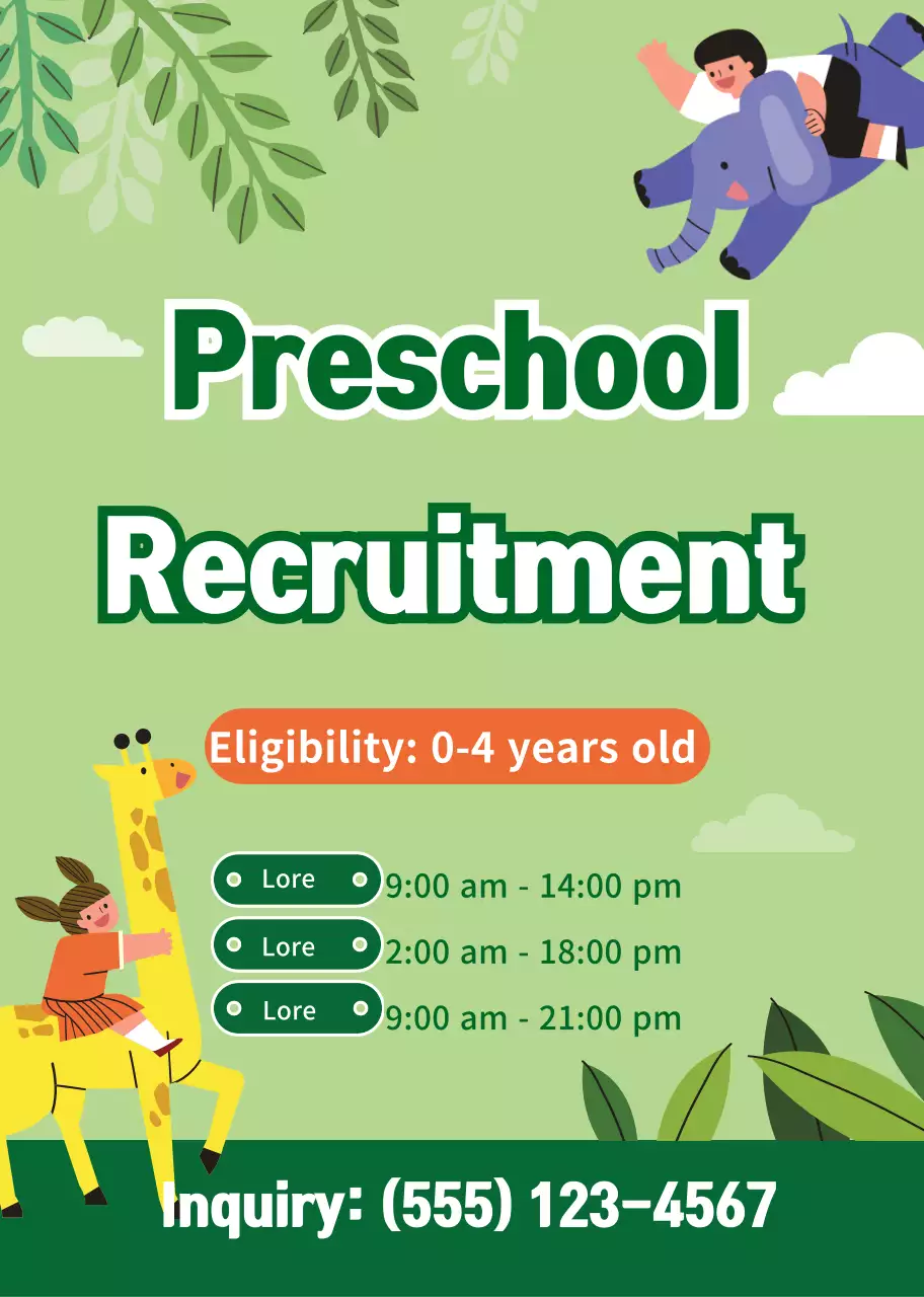 Green Cute Character Illustration Kindergarten Recruitment