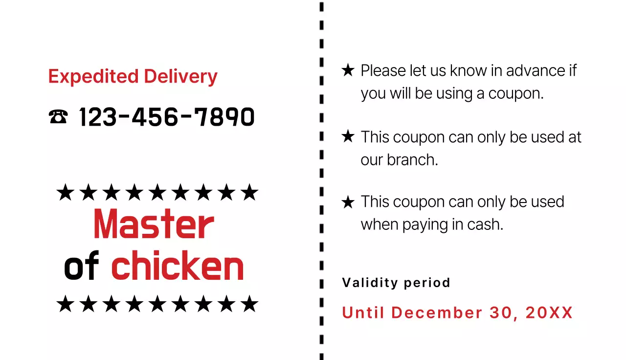 Red Modern Chicken Coupon Business Card