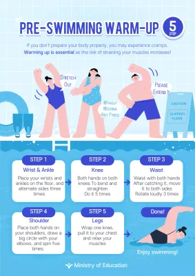Blue illustrated pre-swim warm-up webposter
