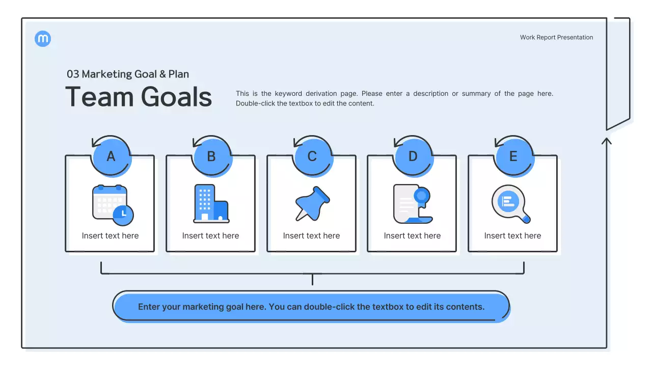 Point shapes with light blue arrows business presentation kit