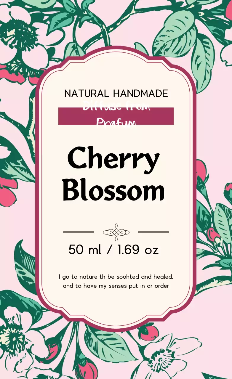 Label parfum antik dengan ilustrasi merah muda