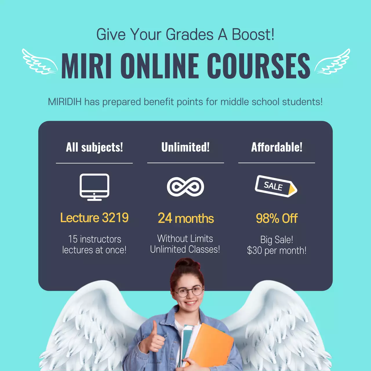 Teal Modern Online Courses Promotion Instagram Post