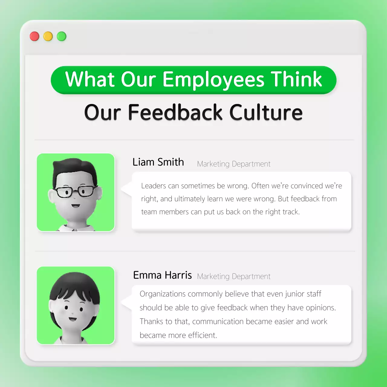 Business feedback with a neon green internal chat window concept