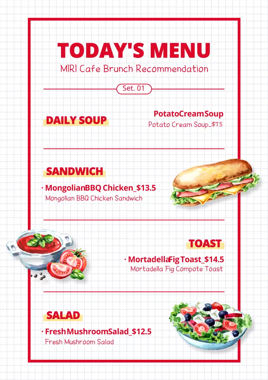 Red Minimal Brunch Menu Poster