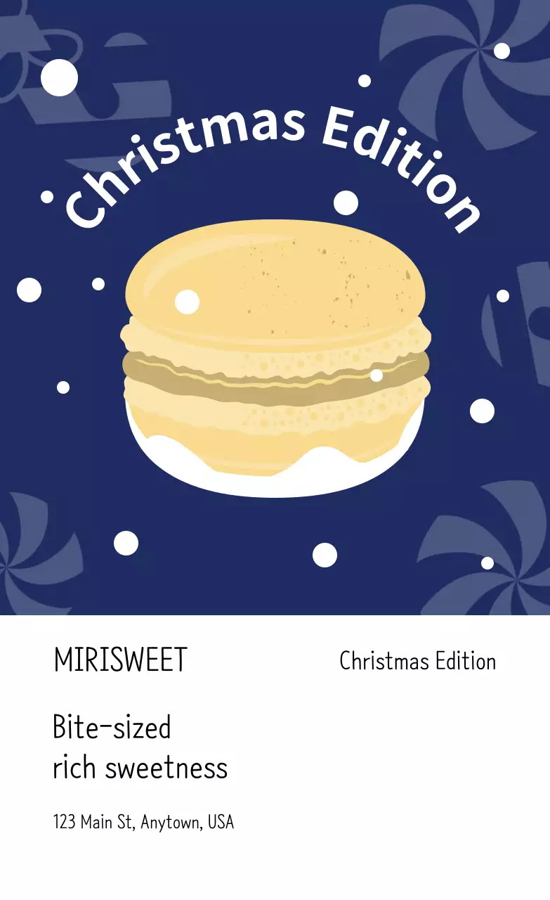 Màu vàng xanh hải quân minh họa dễ thương quán cà phê Giáng sinh tráng miệng nhãn bánh macaron